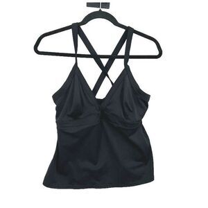 Lands End Tankini Top Womens 12A Black Underwire V Neck Crossback‎ Swimsuit 12